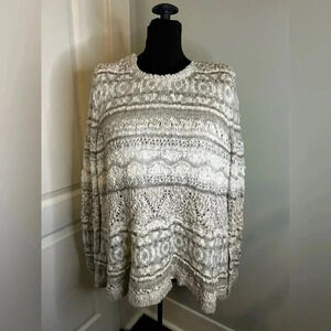Bob Timberlake Women’s L Open Back Lined Tan Gray Stripe Crew Neck Sweater Tunic